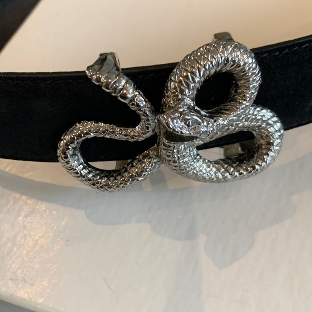 Terry Stack Suede Belt and Snake Buckle